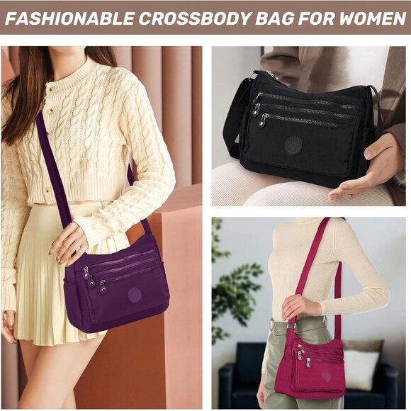 Women's Waterproof Nylon Crossbody Bag with Multiple Pockets and Adjustable Stra - Picture 6 of 7
